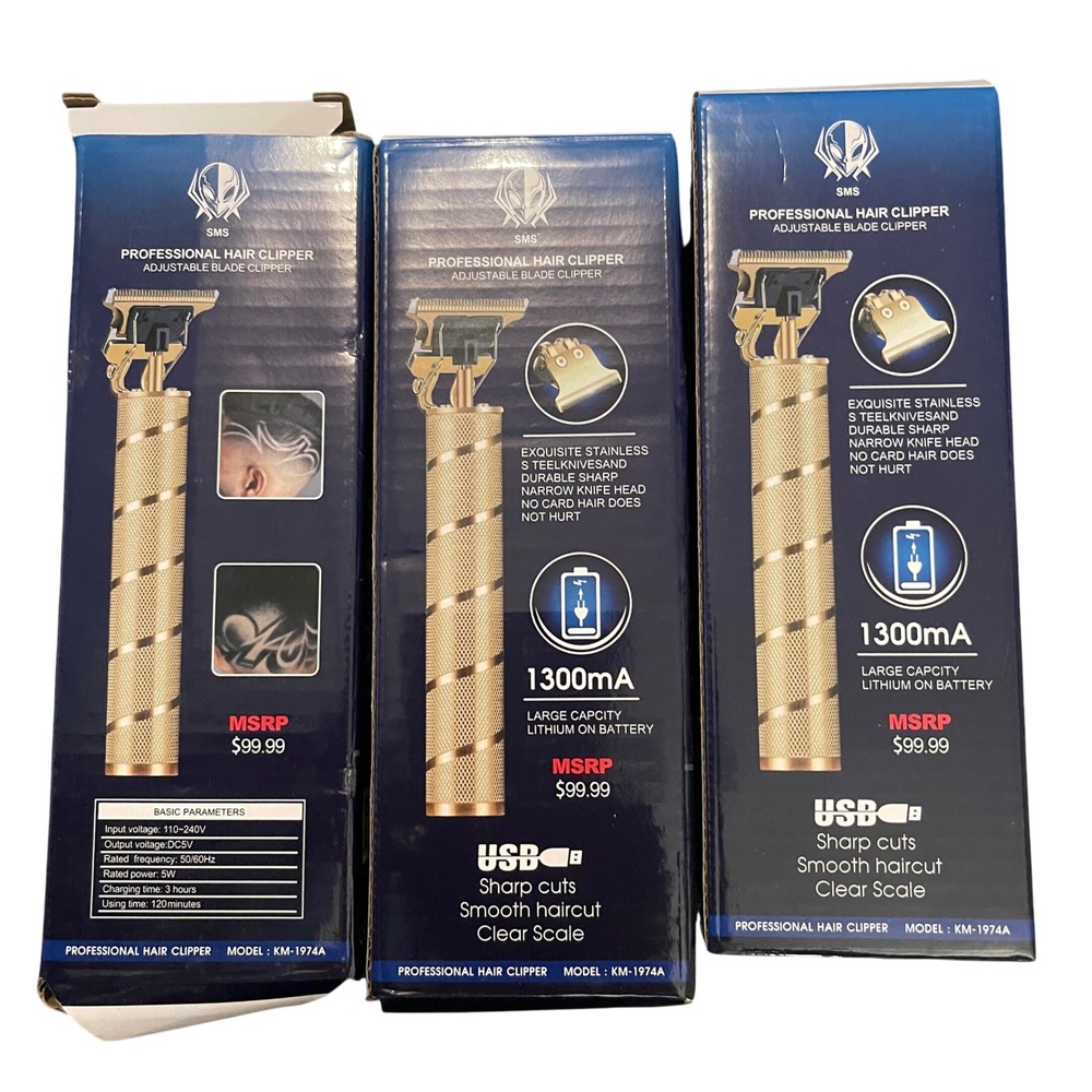 SMS Professional 3 Set Hair Clipper/Trimmer New $99 MSRP Adj Blade Fast Charge